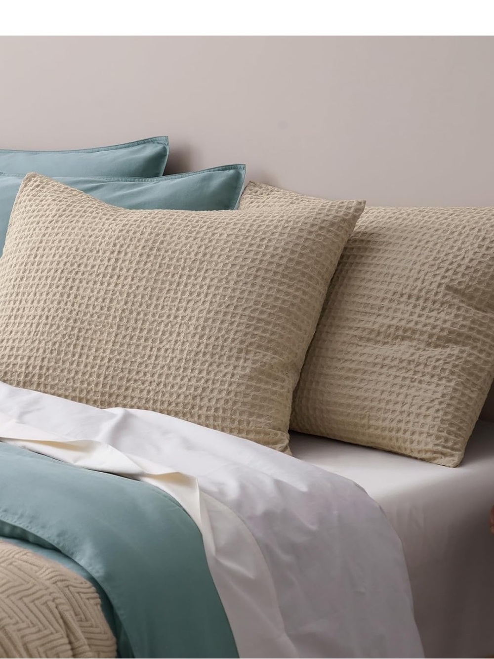 PHF Ultra Soft Waffle Pillow Shams King Size 20"x36", Khaki, No Insert